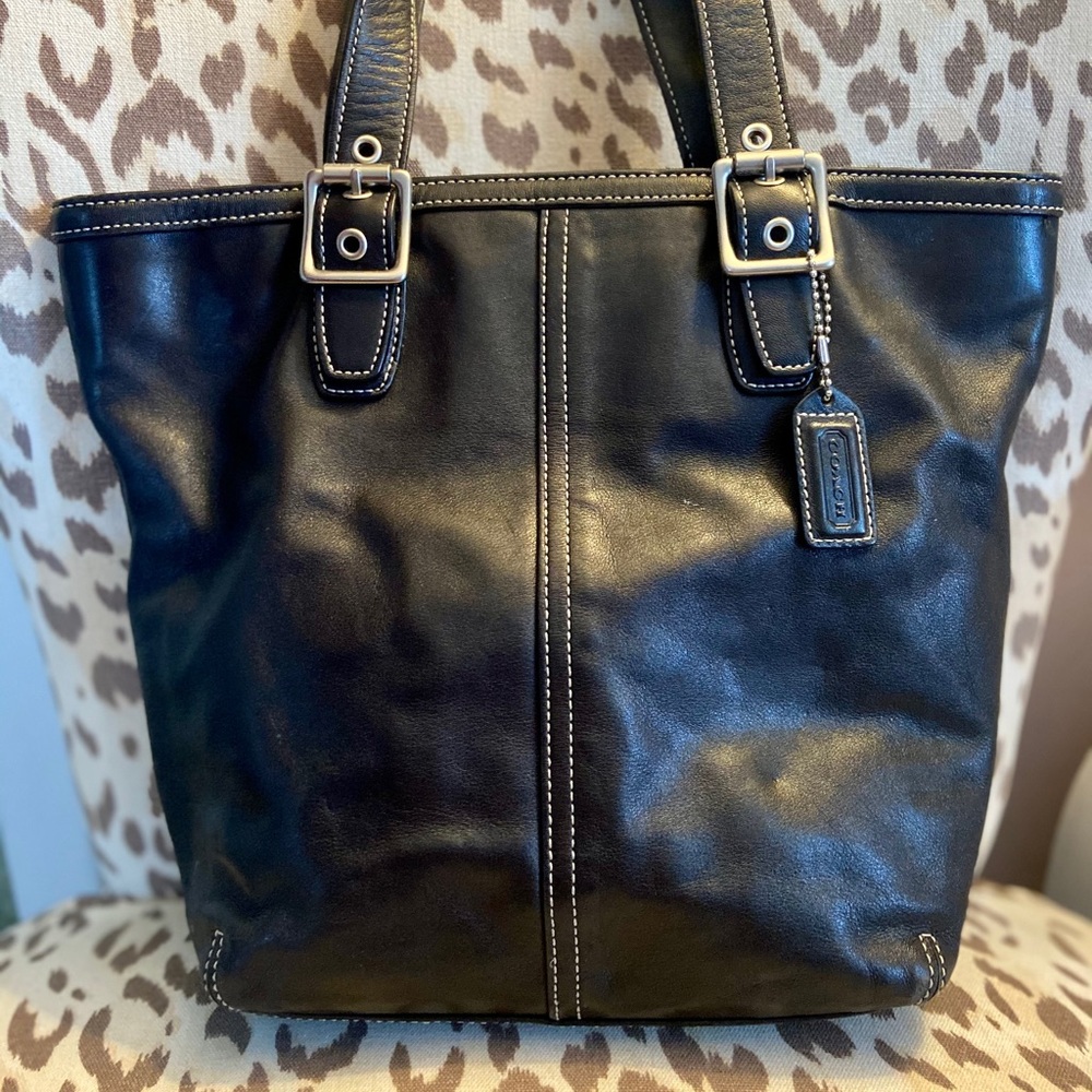 Black leather coach shoulder bag